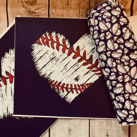 Baseball Hearts on Black Panel