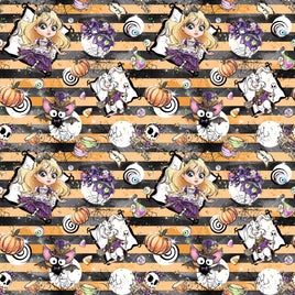 Halloween Alice Characters with Frames on Orange Stripes