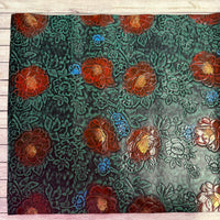 Glossy Floral Embossed Vinyl Turquoise With Red & Blue Flowers