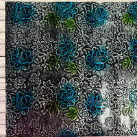 Glossy Floral Embossed Vinyl Silver With Blue & Green Flowers