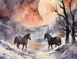 Tote Panel 2 Horses Watercolor