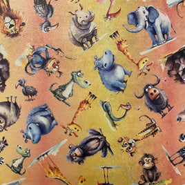 Wild Safari Animals on Giraffe Yellow Orange