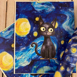 Mav Black Cat Starry Night