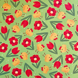 Chicks with Tulips on Green