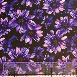 Printed Large Scale- Purple Flowers on Black