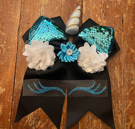 Unicorn Bow kits Cheer black aqua bow see