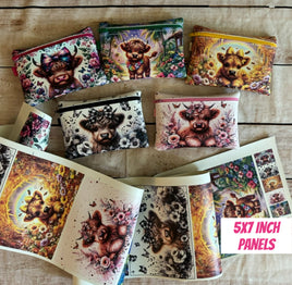 5x7 zipper bag panels NEW STYLE Highland Cow