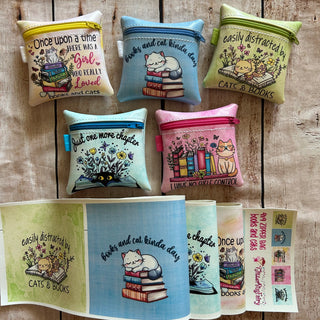 zipper bag panels Cats and Books