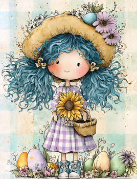 Printed Vinyl Panel 8.5x10.5 Easter Girl Blue Hair