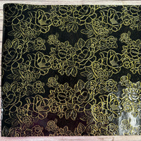 Glossy Floral Embossed Vinyl Black With Gold Flowers
