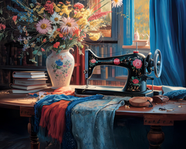 Tote Panel Sewing Black on Blue