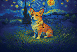 Tote Panel Corgi Starry Night