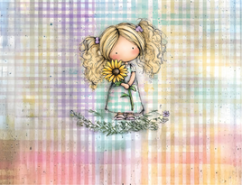 Tote Panel Spring Girl Blonde with Sunflower