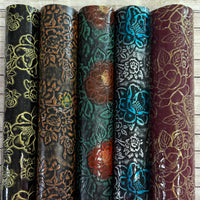 Glossy Floral Embossed Vinyl Black With Gold Flowers