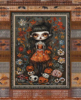 Printed Vinyl Panel 8.5x10.5 Halloween Girl Orange Dress in Frame