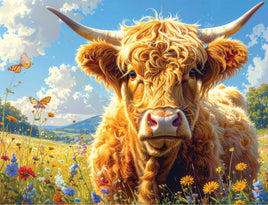 Tote Panel Highland Cow Wildflowers