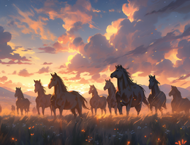 Tote Panel Horses at Sunset