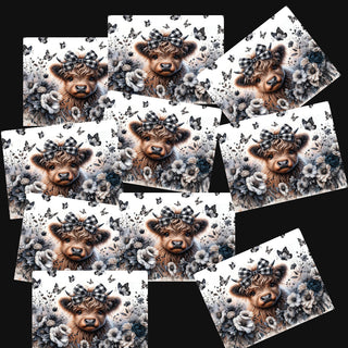 zipper bag panels Black and White Highland Cow