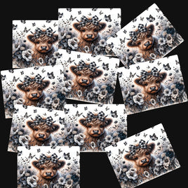 zipper bag panels NEW STYLE Black and White Highland Cow