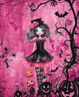 Printed Vinyl Panel 8.5x10.5 Pink Halloween Silver Hair