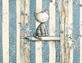 Tote Panel Smokey Blue Kitty with Stripes