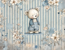 Tote Panel Smokey Blue Teddy Bear