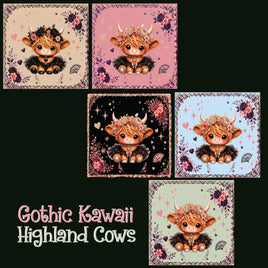 zipper bag panels Gothic Kawaii Highland Cows
