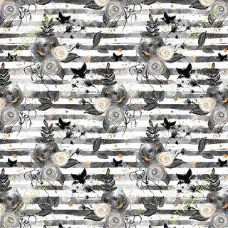 Halloween Alice Flowers on Black and White Stripes