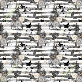 Halloween Alice Flowers on Black and White Stripes