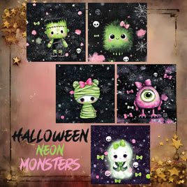 zipper bag panels Halloween Neon Monsters
