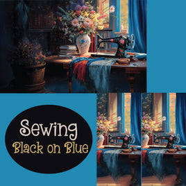 Notebook Cover-7.5x9.75 in Sewing Black on Blue