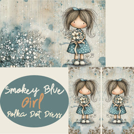 Notebook Cover-7.5x9.75 in Smokey Blue Girl Polka Dot Dress