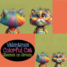 Notebook Cover-7.5x9.75 in Valentines Colorful Cat Glasses on Green