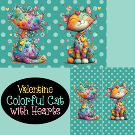 Notebook Cover-7.5x9.75 in Valentines Colorful Cat with Hearts