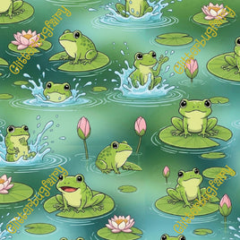 Frogs with Pink Flowers