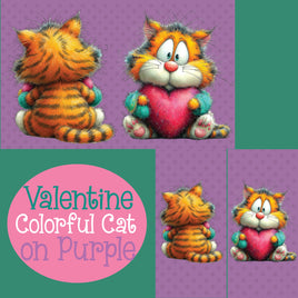 Notebook Cover-7.5x9.75 in Valentine Colorful Cat on Purple