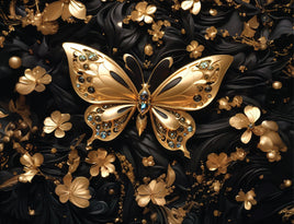 Tote Panel Butterfly Gold on Black