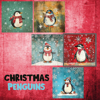 zipper bag panels Christmas Penguins