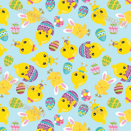 Easter Chicks on Light Blue