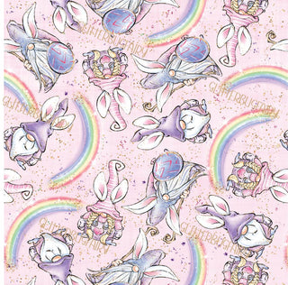 Easter Bunny Gnomes with Rainbows on Pink