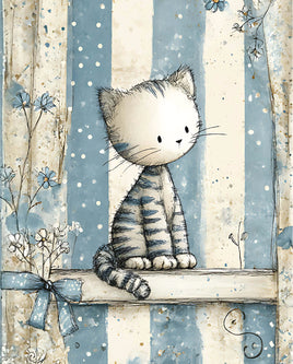 Printed Vinyl Panel 8.5x10.5 Smokey Blue Kitty