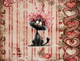 Tote Panel Valentine Black Cat Flower Crown