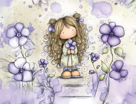 Tote Panel Violet Girl in Green Polka Dot Dress