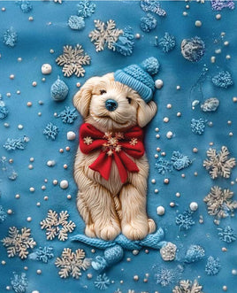 Printed Vinyl Panel 8.5x10.5 Winter Dog on Blue