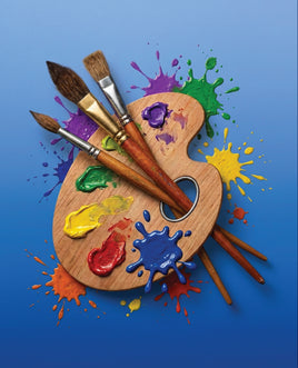 Printed Vinyl Panel 8.5x10.5 Art Palette with Brushes on Blue