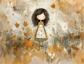 Tote Panel Autumn Girl: Brunette with Apron