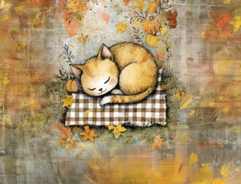 Tote Panel Autumn Kitty Cat on Blanket