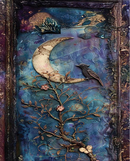 Printed Vinyl Panel 8.5x10.5 Blue Moon Crescent Moon Black Bird