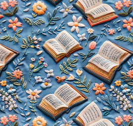 Books and Flowers on Blue