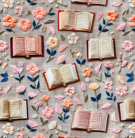 Books and Flowers on Gray